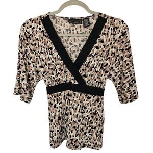 Attention Leopard Print Faux Wrap Top Black Tan V-Neck Empire Waist XS Grunge